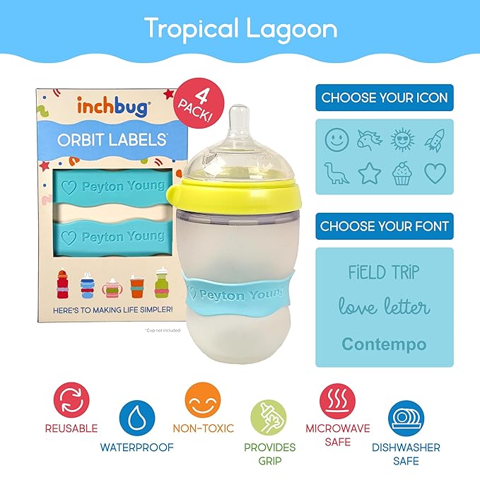 InchBug Orbit Labels Baby Bottle and Water Bottle Silicone Name Bands – - Image 3