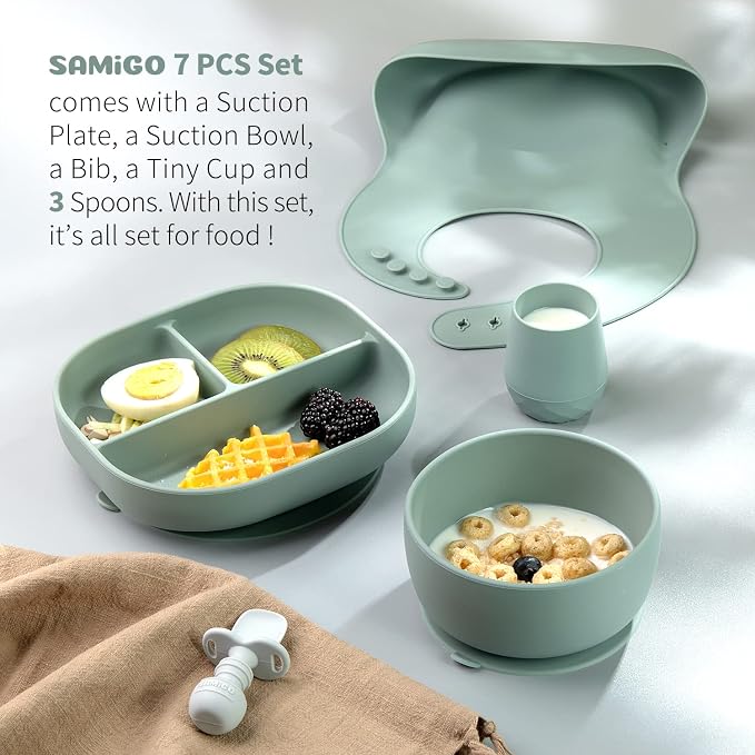 SAMiGO Silicone Baby Feeding Set, Baby Led Weaning Supplies, Suction Bowl Plate - Image 2