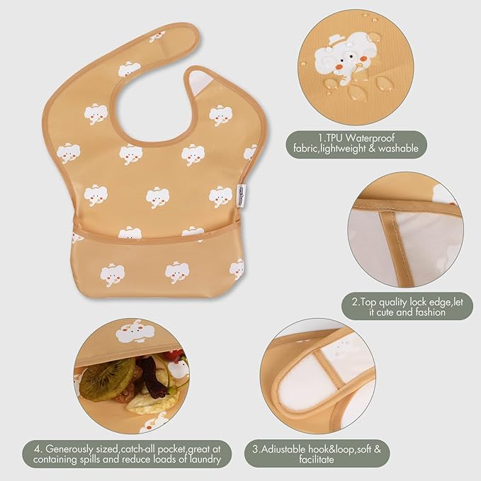 Soarwg Kids Baby Bibs, 5 Pack Waterproof Bibs - Image 4