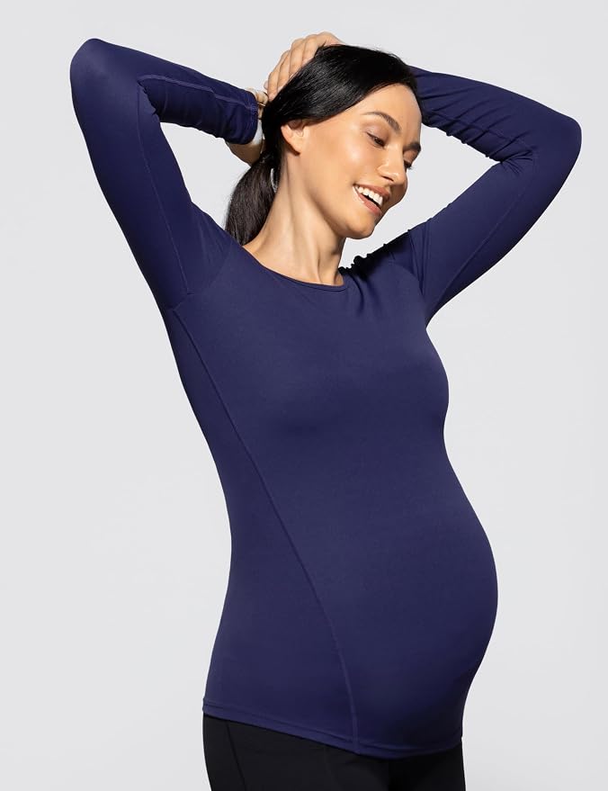 POSHDIVAH Women's Maternity Long Sleeve T Shirts Scoop Neck Pregnancy Tee Top - Image 2