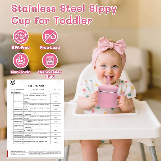 BUSOHA Stainless Steel Sippy Cups - 3 IN 1 Silicone Sippy Cup - Image 3