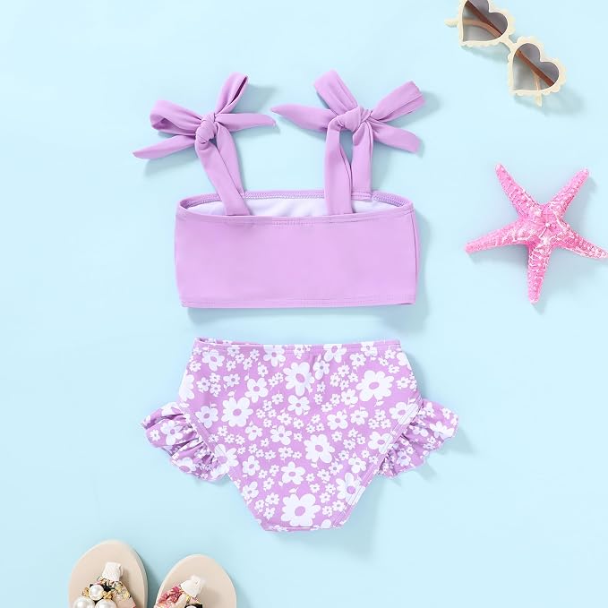 YOUNGER TREE Toddler Girls Two Pieces Swimsuit Color Block Stripe Swimwear - Image 3
