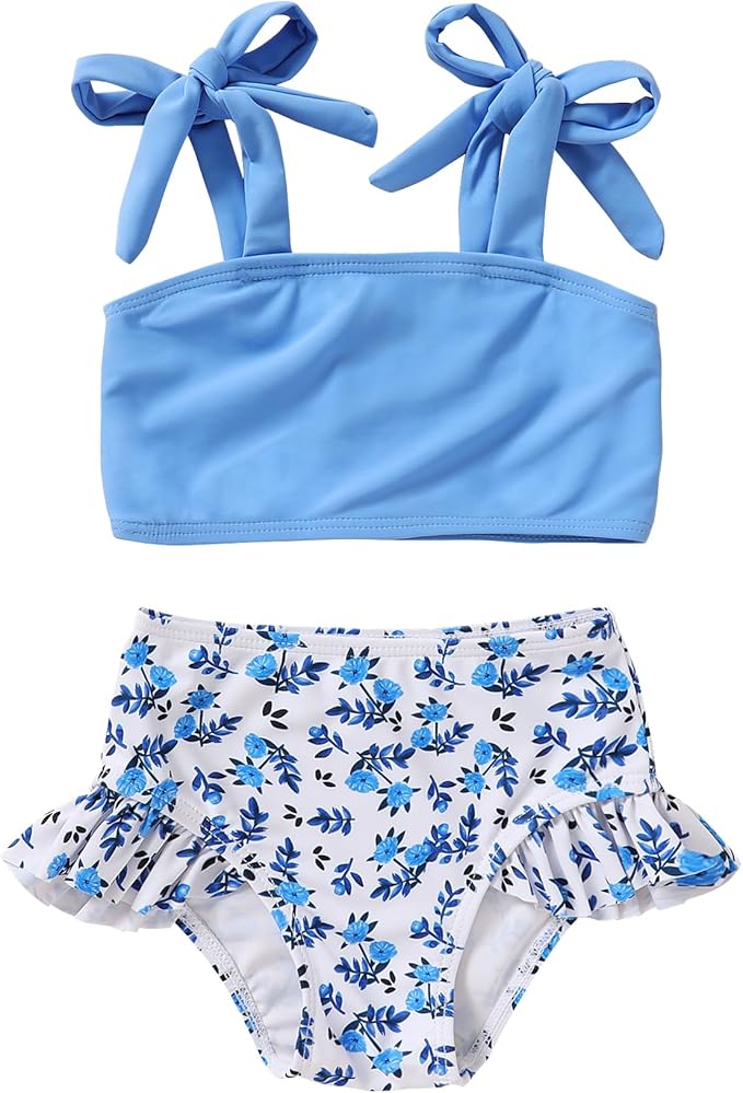 YOUNGER TREE Toddler Girls Two Pieces Swimsuit Color Block Stripe Swimwear by YOUNGERTREE