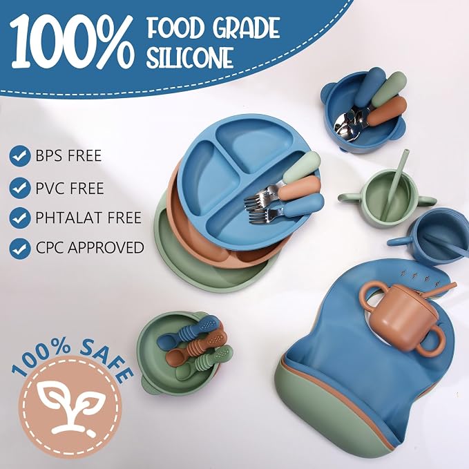 24 Pack Silicone Baby Feeding Set Baby LED Weaning Supplies Includes Suction - Image 2