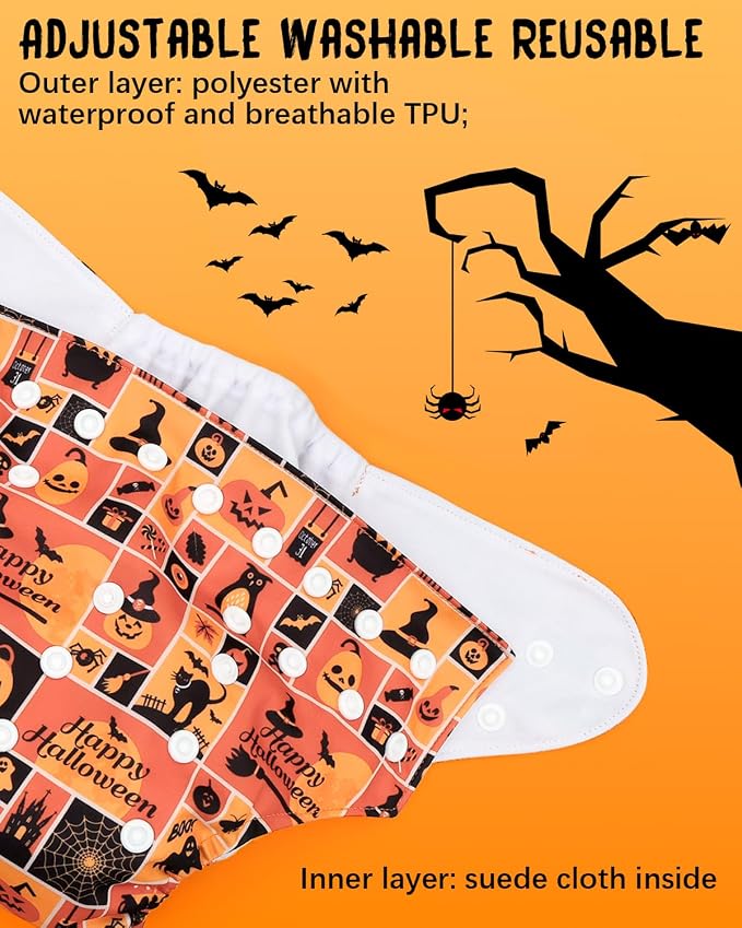 ALVABABY Halloween Baby Cloth Diapers One Size Adjustable Washable Reusable - Image 3
