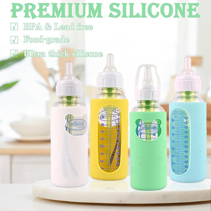 4 Pack Silicone Sleeves for Dr Brown's Glass Baby Bottles, Anti Breakage Baby - Image 6