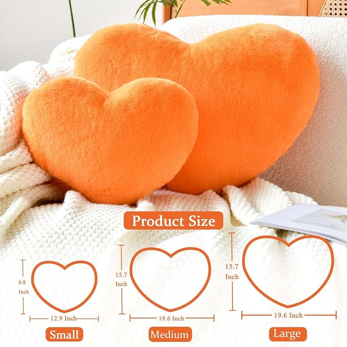 Orange Heart Pillows, Cute Heart Decorative Pillow, Heart Shaped Throw Pillows - Image 2