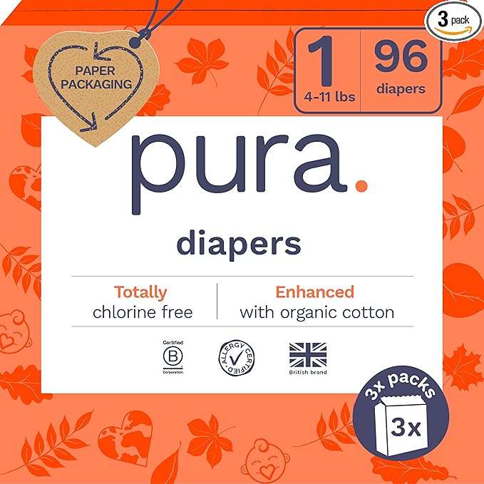 Pura Hypoallergenic Diapers, Size 1, Totally Chlorine Free, Wetness Indicator by MyPura