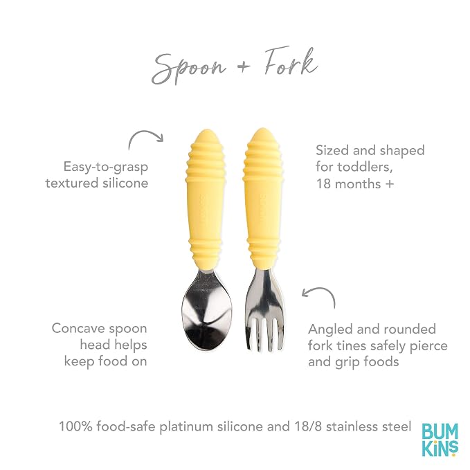 Bumkins Toddler Utensils, Kids Size Fork and Spoon Set, Silicone and - Image 5
