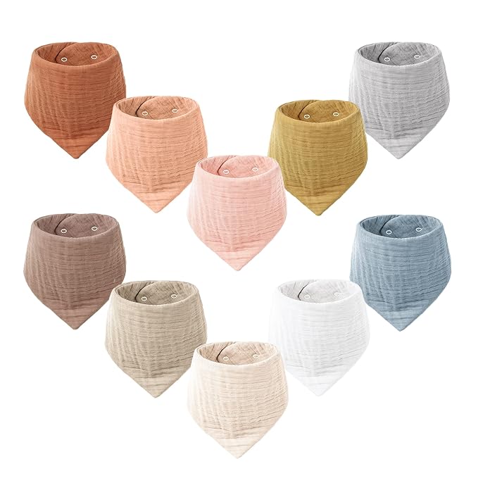 Konssy Muslin Baby Bibs 10 Pack Baby Bandana Drool Bibs 100% Cotton by Konssy