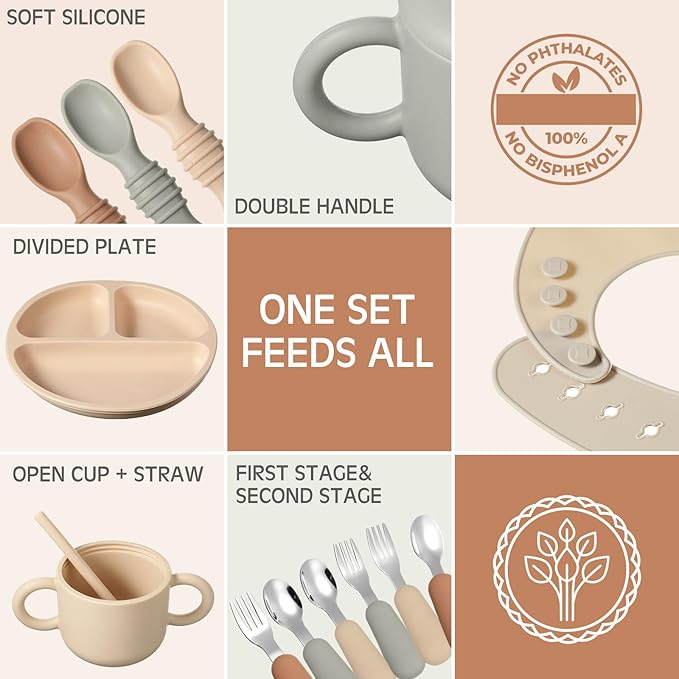 24 Pack Silicone Baby Feeding Set Baby LED Weaning Supplies Includes Suction - Image 6