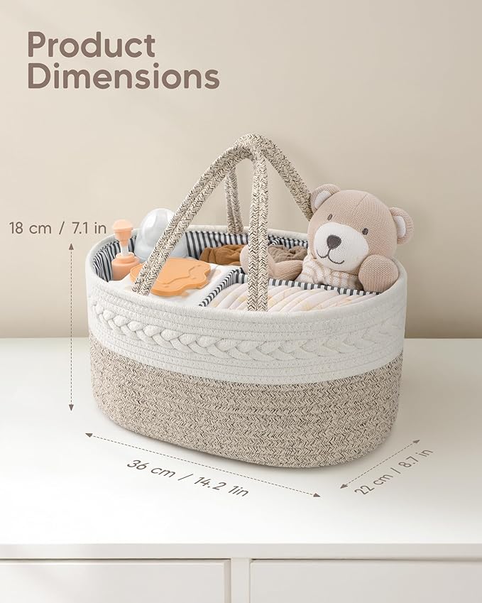 Maliton Diaper Caddy Organizer for Baby, Cotton Rope Baby Gift Basket, Portable - Image 2