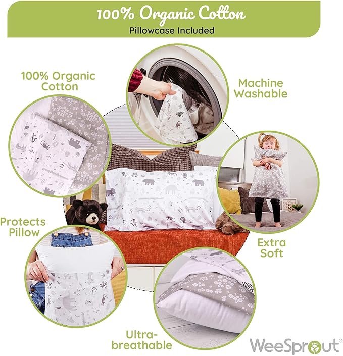 WeeSprout Toddler Polyester Organic Cotton Shell and Pillowcases, Small Kids - Image 8