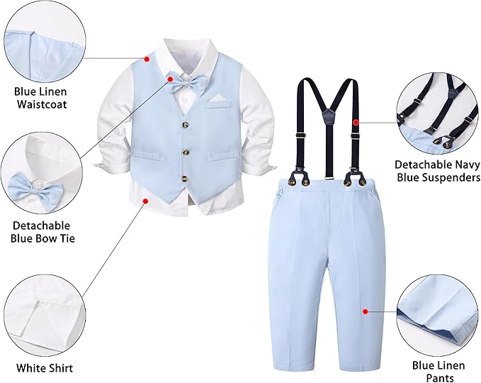 SANGTREE Boys Cotton Linen Suit Formal Set Baby Clothes Boy Gentleman Wedding - Image 2