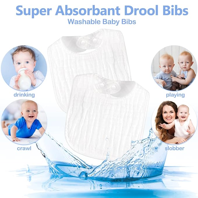 Zhanmai 20 Pack Muslin Baby Bibs Adjustable White Drool Bandana Bibs 6 - Image 4