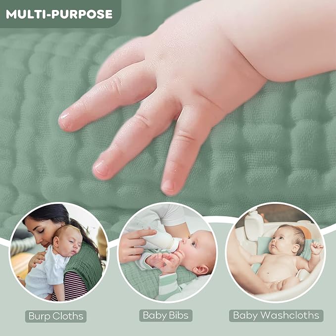 Yoofoss Muslin Burp Cloths for Baby 10 Pack 100% Organic Cotton Baby Washcloths - Image 3