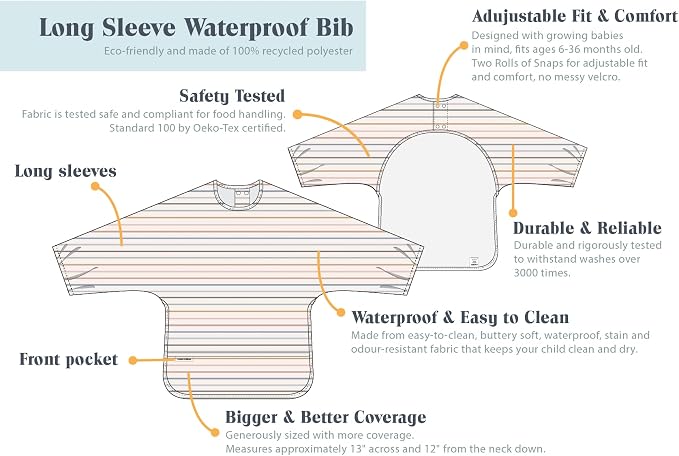 Loulou Lollipop Long Sleeve Mess Free Waterproof Bibs, - Image 3