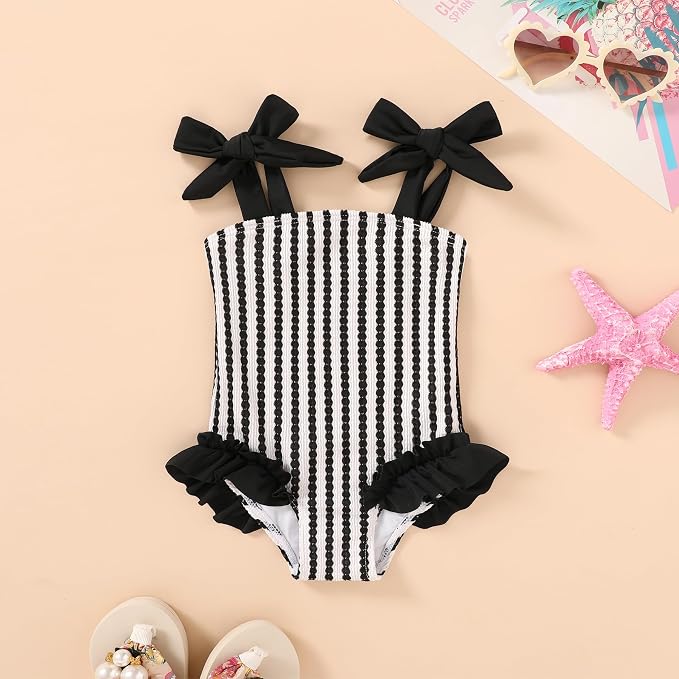 Happy Town Toddler Swimsuit Girl Solid Color Stripe One-Piece Baby Bathing Suits - Image 2
