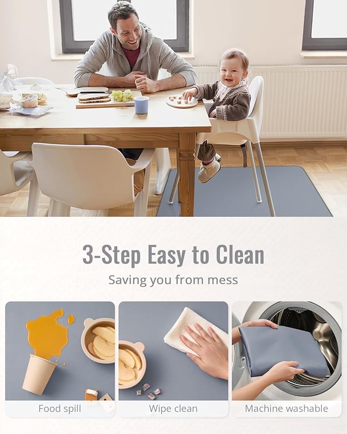 Blissful Diary Baby Splat Mat for Under High Chair, 50.4 x 50.4 Inch Wipeable - Image 5