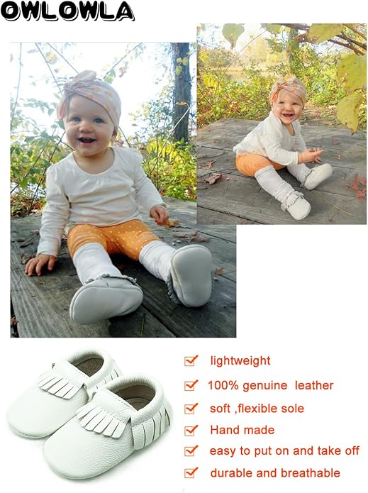 OWLOWLA Baby Moccasins Soft Sole Leather Baby Shoes Infant Toddler Pre-Walker - Image 4