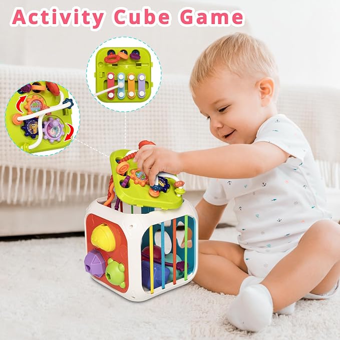 Montessori Toys for Toddlers, 7-in-1 Activity Cube, Shape Sorter Toy| Baby - Image 5