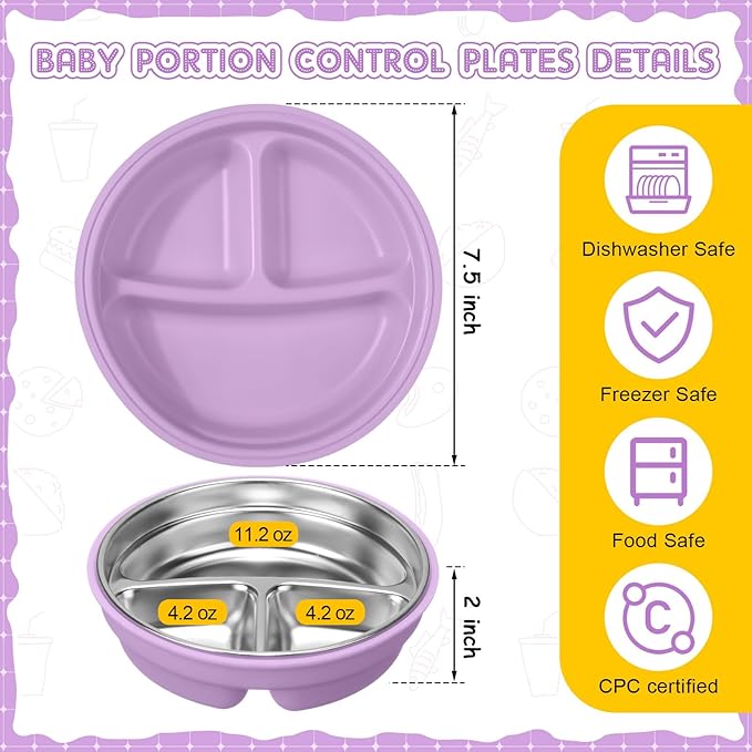 Nuogo 2 Pcs Stainless Steel Baby Suction Plates - Image 3