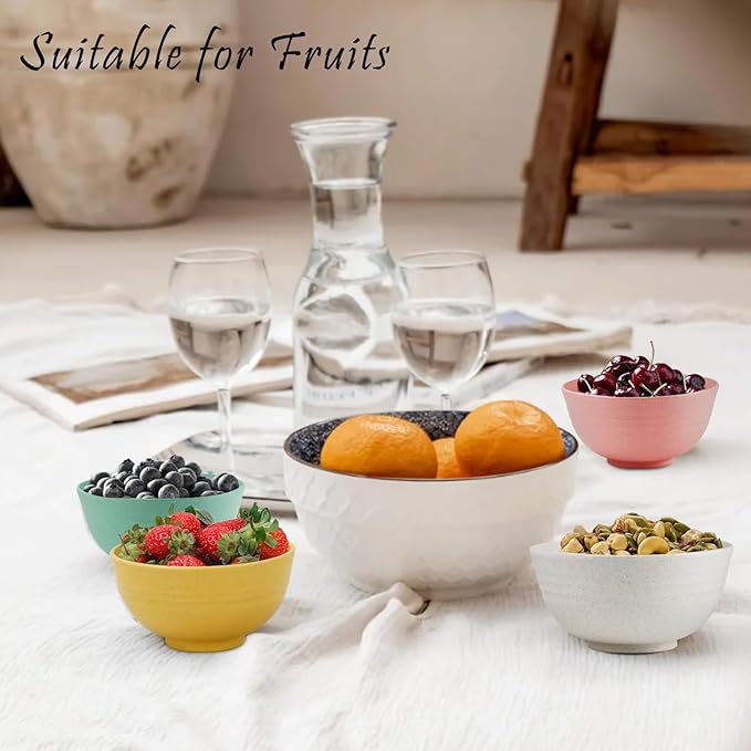10oz Wheat Straw Bowls Set of 6, Unbreakable Ice Cream Bowl Sets - Image 7