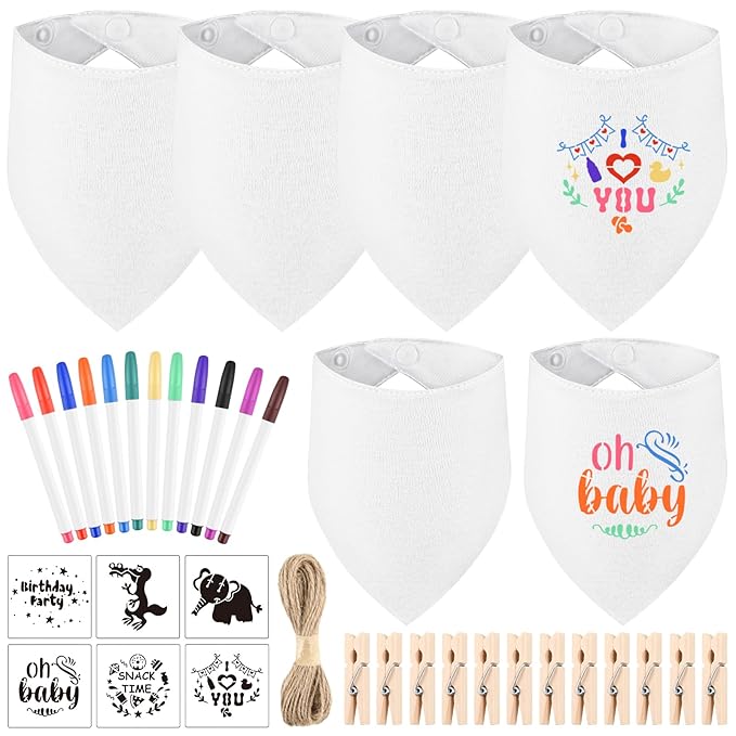 NACHLYNN 37 Pcs White Baby Bibs Baby Shower Games Set Including 6 Blank Baby by Createyourownlifestory