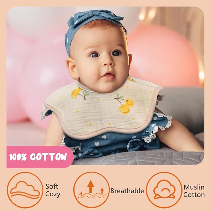 EllieHouse Baby Bibs for Girls Boys 8 Pack Muslin Drool Teeth Drooling Teething - Image 2
