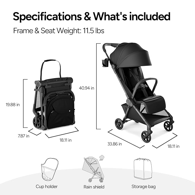 Mompush Nexis Carbon Travel Stroller, Ultra-Lightweight 11.5 lbs, Compact & - Image 9