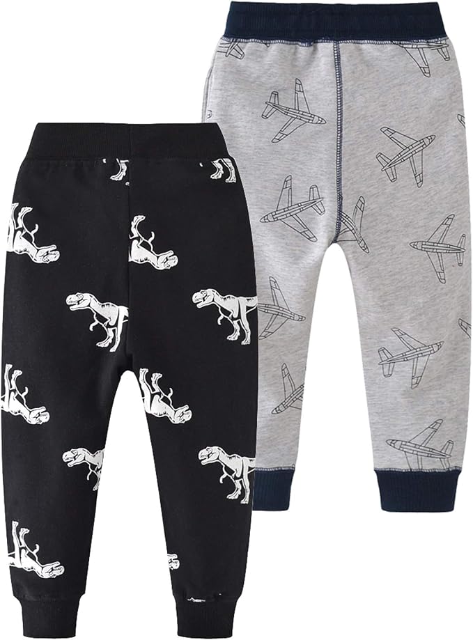 HUAER& Baby Boy's Jogger Pants Dinosaur Car Animal Print Drawstring Elastic - Image 3