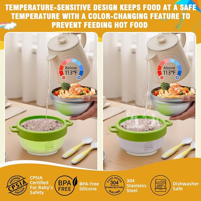 Baby Bowl with Suction, Premium Food Grade 304 Stainless Steel, Thermo-Color - Image 2