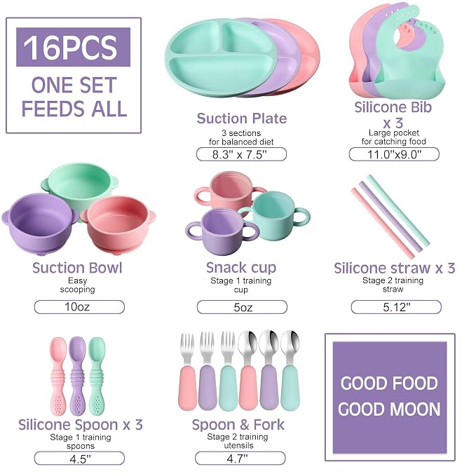 24 Pack Silicone Baby Feeding Set Baby LED Weaning Supplies Includes Suction - Image 7