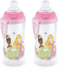 NUK Active Sippy Cup, 10 oz, 2 Pack, Disney Princess, Soft Spout, Spill-Proof by NUK