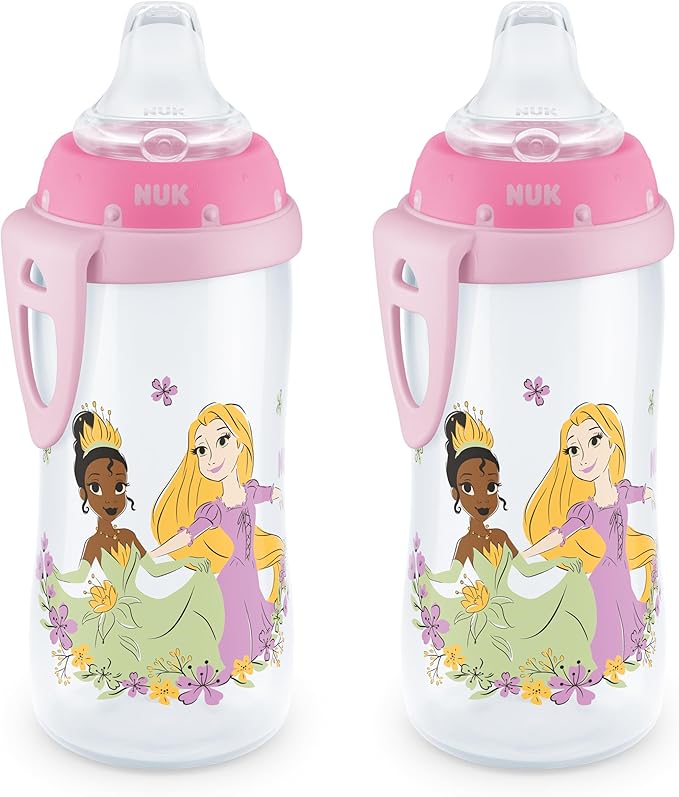 NUK Active Sippy Cup, 10 oz, 2 Pack, Disney Princess, Soft Spout, Spill-Proof by NUK
