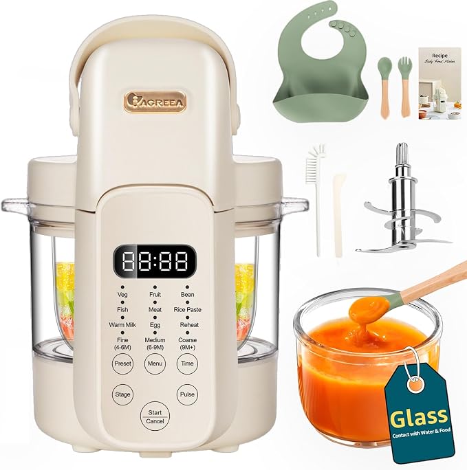 IAGREEA Glass Baby Food Maker, One Step Baby Food Processor Steamer Puree by IAGREEA