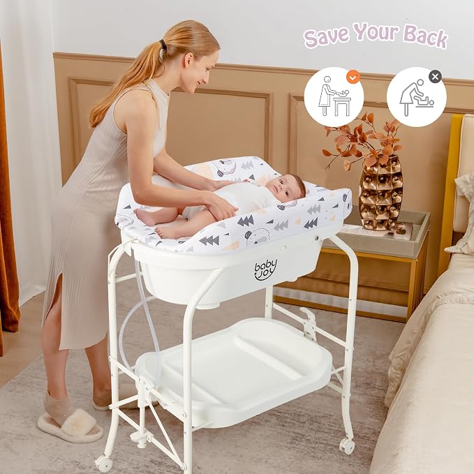 BABY JOY Baby Bathtub with Changing Table, Foldable Infant Diaper Changing - Image 7