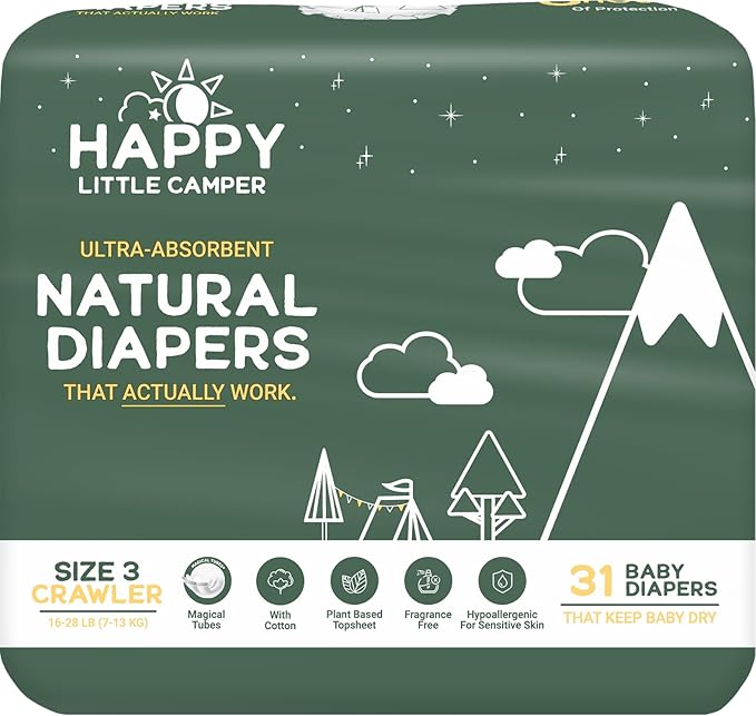 Happy Little Camper Ultra-Absorbent Natural Baby Diapers Size 3 by HappyLittleCamper