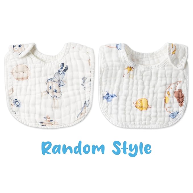 Zainpe 6Pcs Snap Muslin Cotton Baby Bibs Elephant Whale Rabbit Pattern Feeding - Image 7