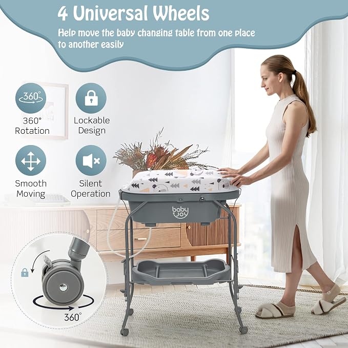 BABY JOY Baby Bathtub with Changing Table, Foldable Infant Diaper Changing - Image 4