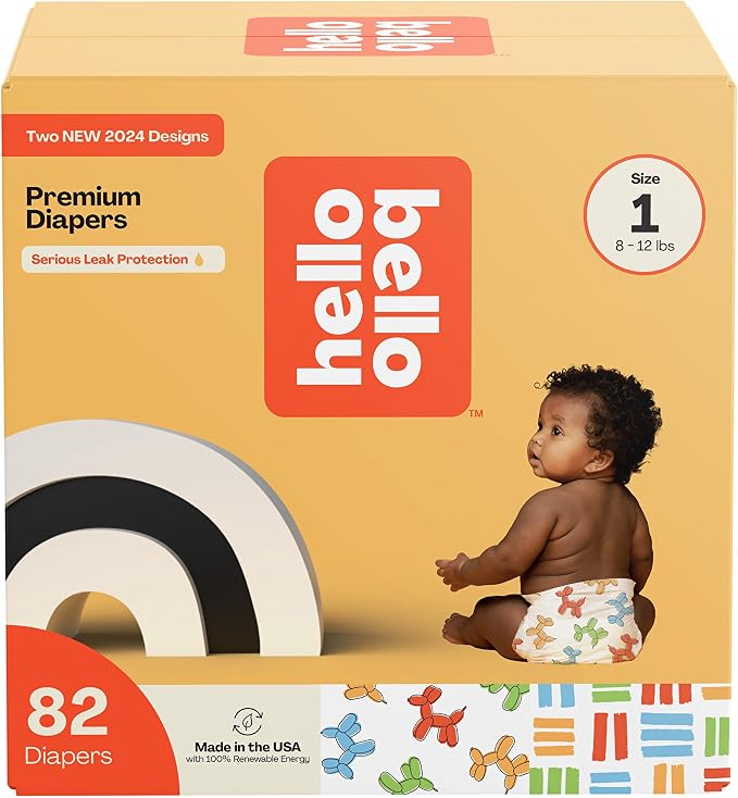 Hello Bello Premium Diapers Size 1, Balloon Buddies & Crosshatch Cuties Designs by HelloBello