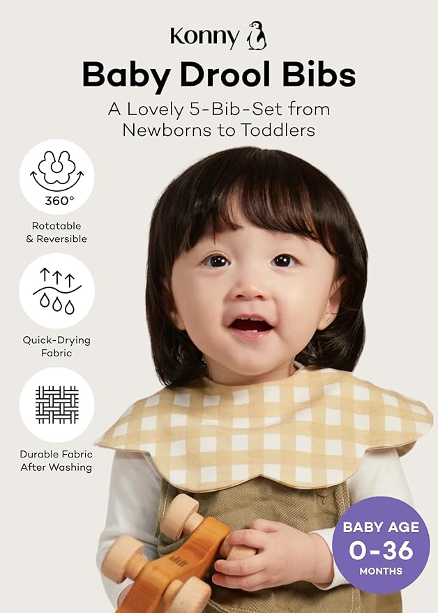 Konny Baby Bibs Set, 360 ​​° Rotate, Soft and Absorbent Bandana Drooling - Image 2