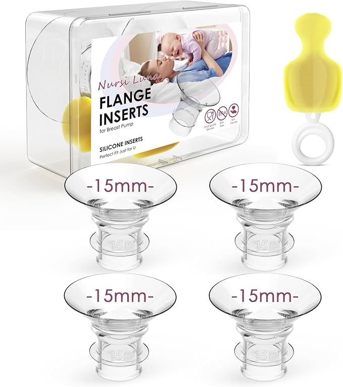 Flange Insert 15mm 4PCS for 24mm Flange/Shield, Flange Sizing Kit Silicone by NursiLuna