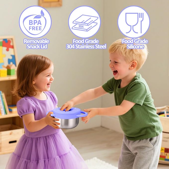 BUSOHA 2 Pack Stainless Steel Toddler Snack Cups - 9 OZ Spill-Proof Baby Snack - Image 4