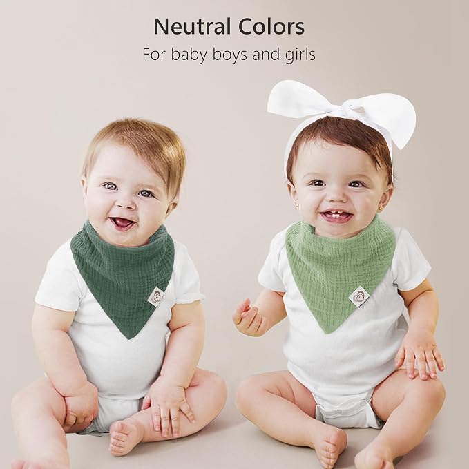 Bearmoss Muslin Baby Bibs 8 Pack Soft Bandana Bibs - Image 4