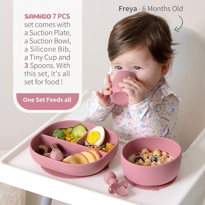 SAMiGO Silicone Baby Feeding Set, Baby Led Weaning Supplies, Suction Bowl Plate - Image 2