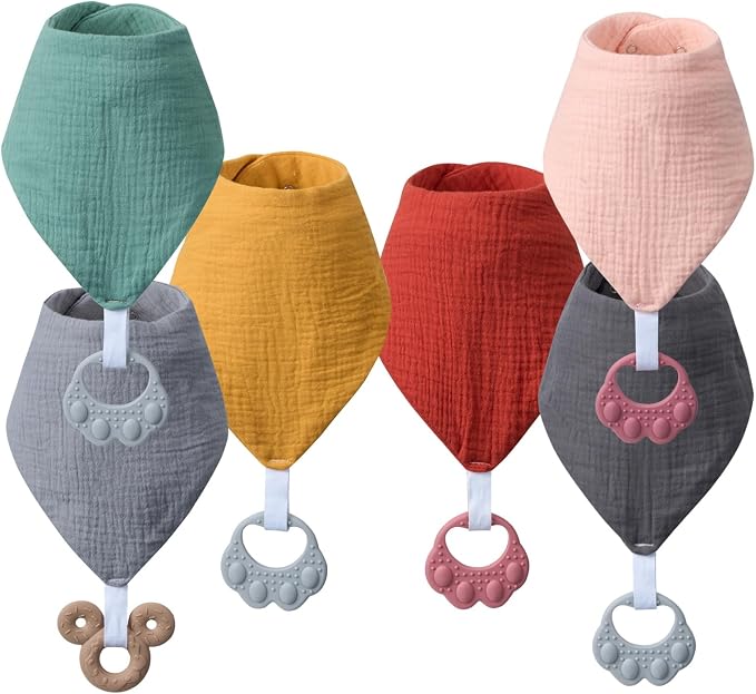 Baby Teething Bibs 6-Pack with Attachable Teether by Unknown