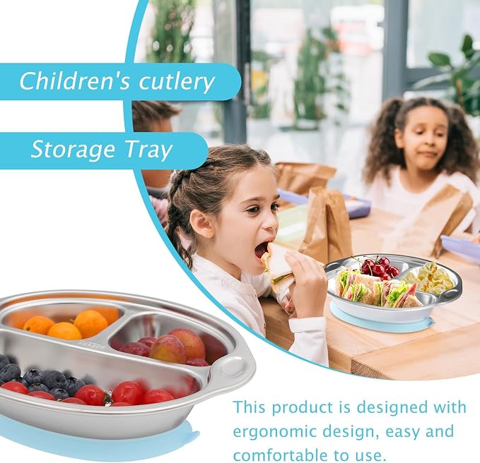Mrs. Chou® Stainless Steel Kids Plates Suction Plates Divided Baby Plates - Image 6