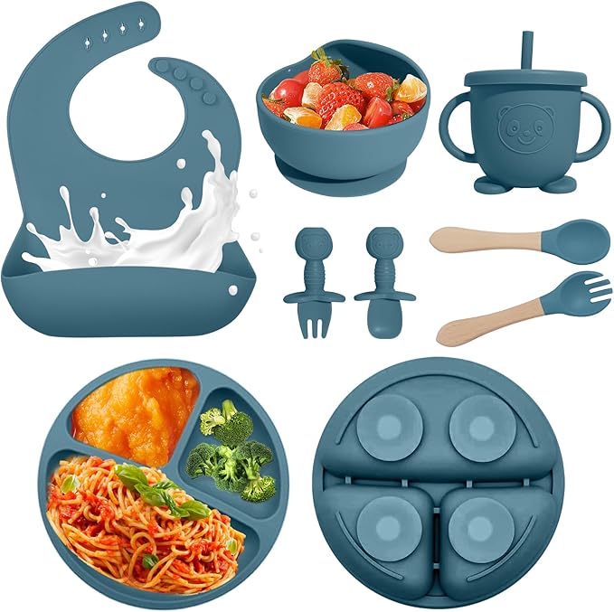 Baby Led Weaning Supplies, 8 Piece BPA-Free Silicone Feeding Set, Silicone by Catvegue