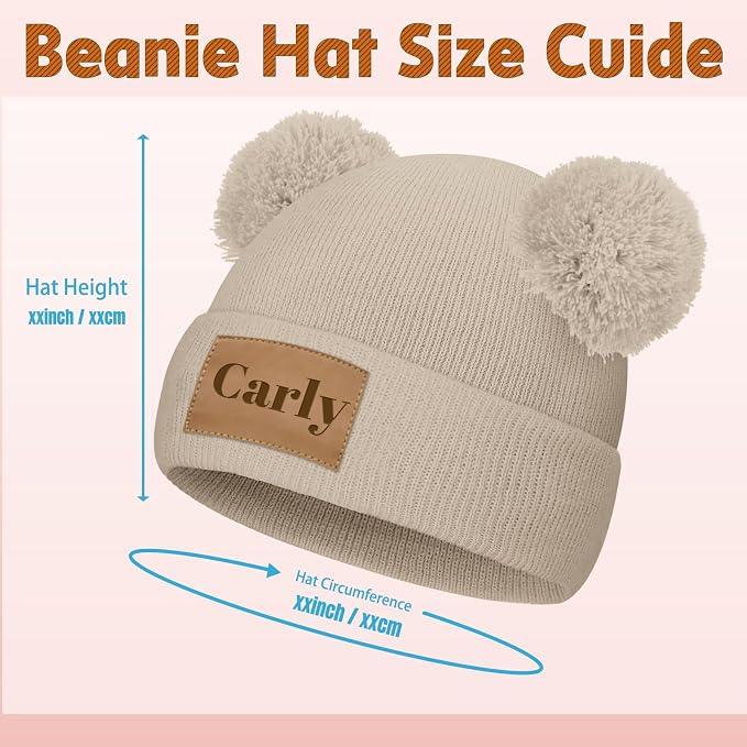 Custom Baby Beanies Personalized Toddler Winter Hats Name Leather Patch Kids - Image 2